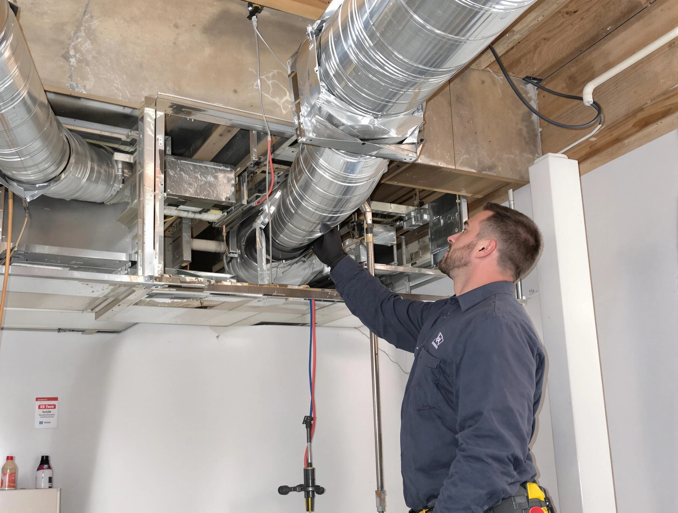 Odenville Air Duct Cleaning technician performing professional air duct repair using specialized tools in Odenville