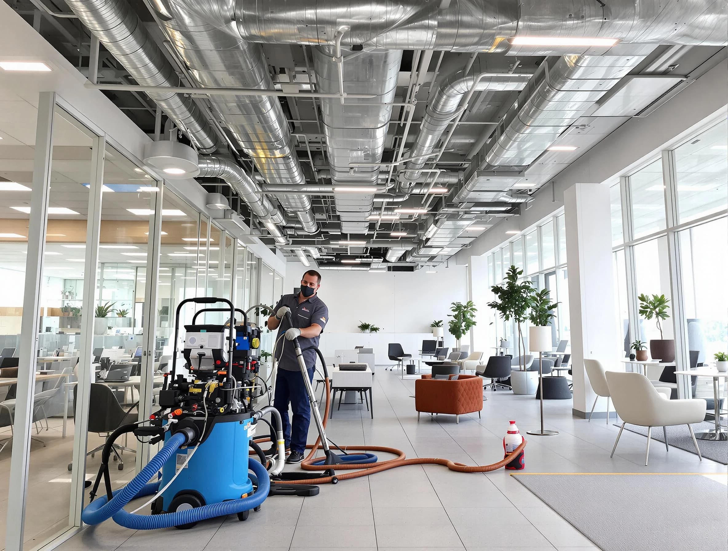 Odenville Air Duct Cleaning team conducting comprehensive commercial duct cleaning at a business location in Odenville