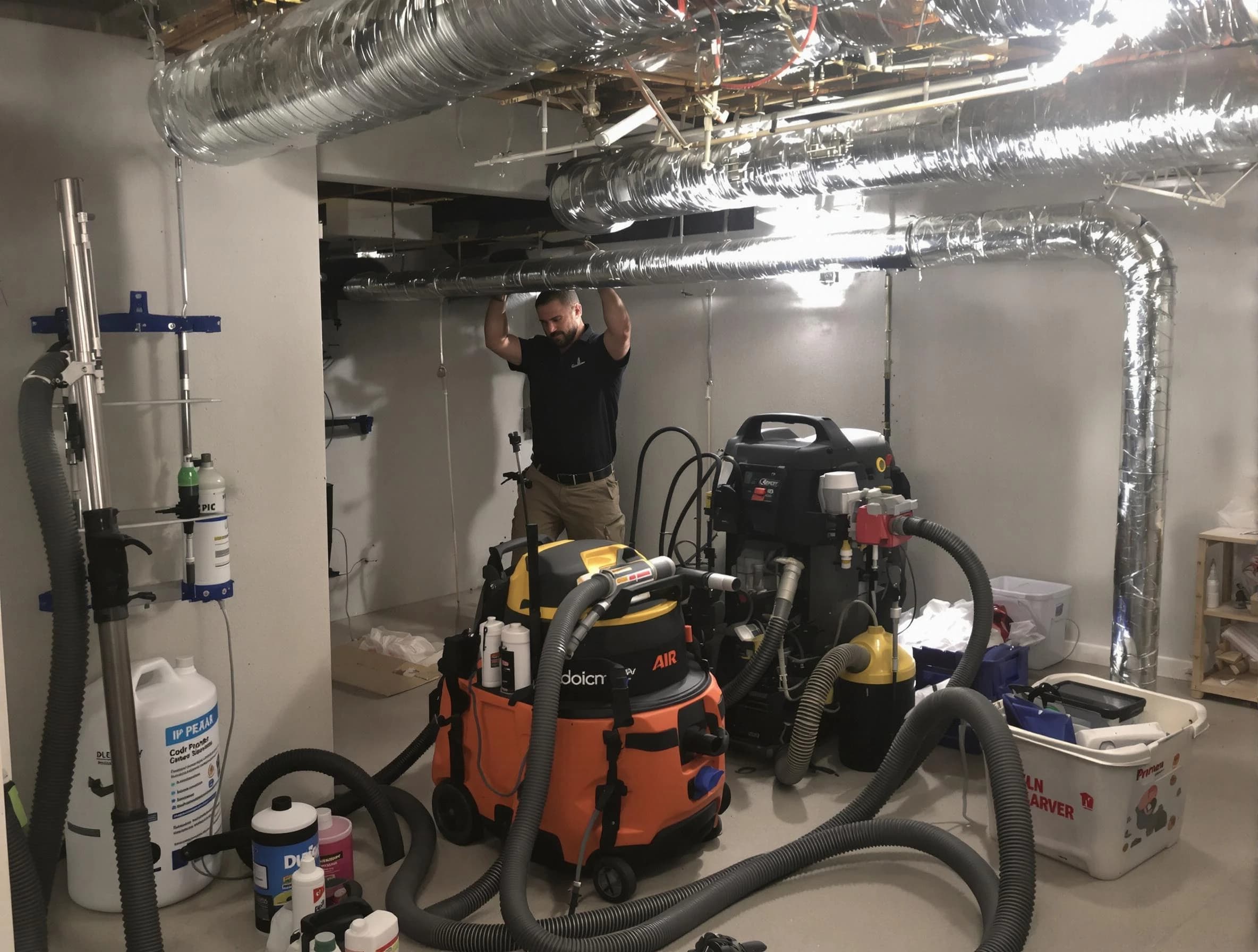 Odenville Air Duct Cleaning specialist performing professional mold removal from air ducts using safety equipment in Odenville