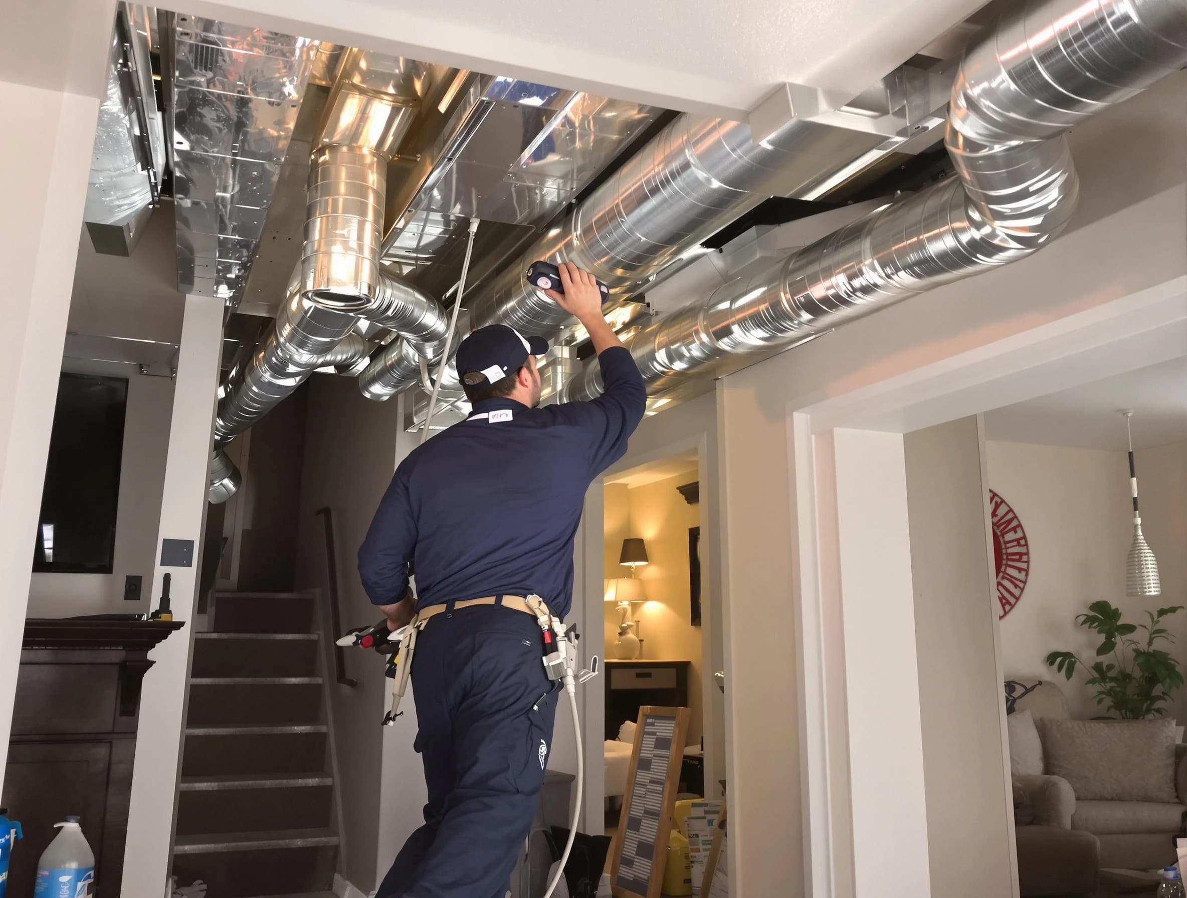 Odenville Air Duct Cleaning expert performing specialized duct cleaning in a mobile home in Odenville